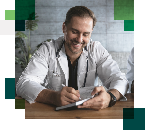 Doctor Looking at Notes for Managed Care Consultants of America